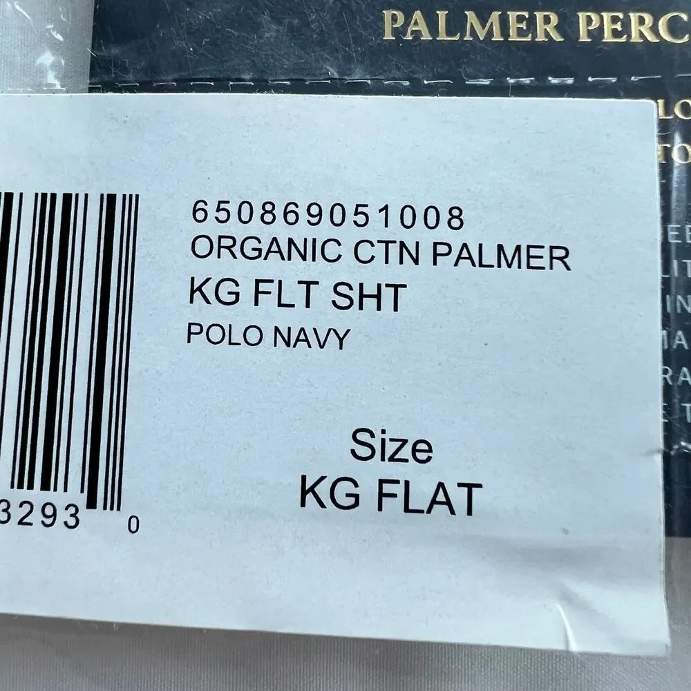 Ralph Lauren Palmer Percale King Flat Sheet White Polo Navy Organic Cotton